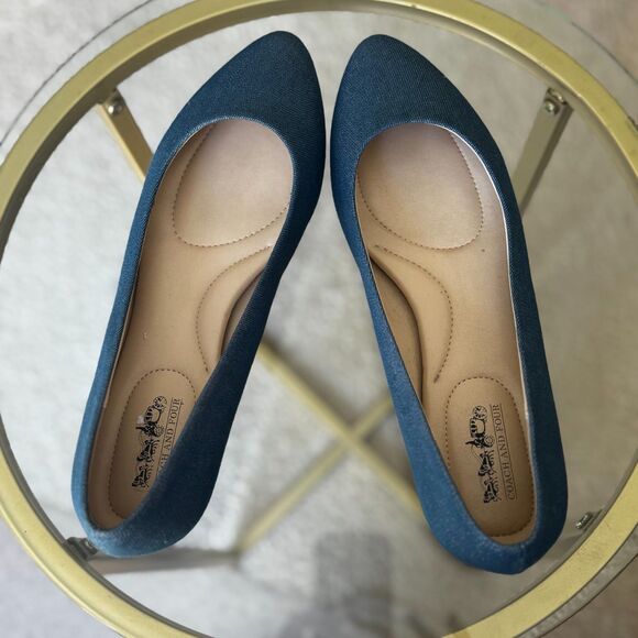 Coach and Four Blue Fabric Ballet Flats Women’s Size 9 Slip-On Comfort Flats - Picture 3 of 6